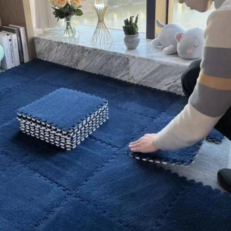 Plüsch-Puzzlematten im 10er-Set mit EVA-Schaum für Schlafzimmer und Fensterplatz – je 30 × 30 × 1 cm, ineinandergreifend, zuschneidbar, 11 Farben