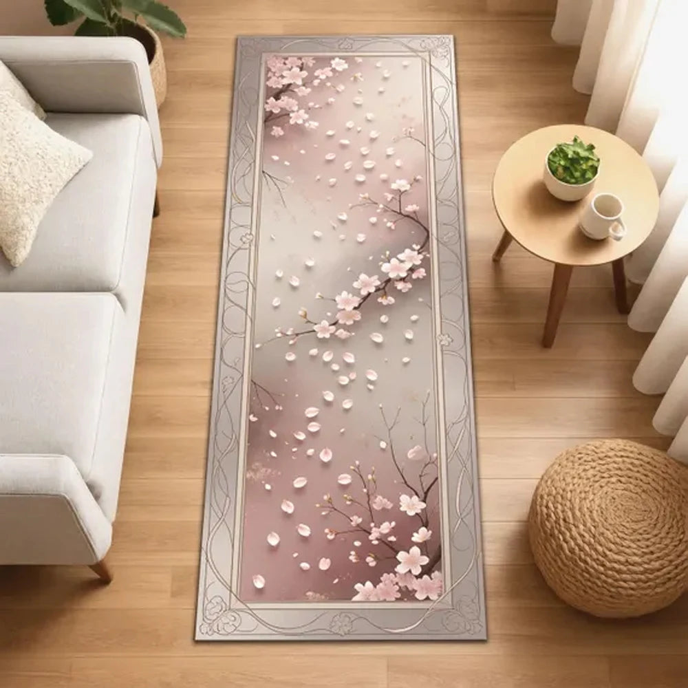 Läufer mit japanischem Blütenbaum im Vintage-Blumenstil für Wohnzimmer, Schlafzimmer und Flur – 40 × 60 bis 50 × 150 cm, Flanell, rutschfest, 4 Motive