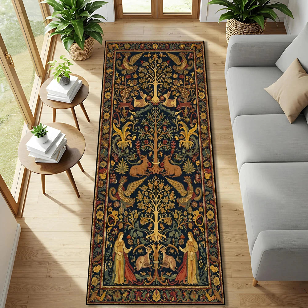 Vintage-Läufer mit botanischem Meerjungfrauen- und Blumenmotiv im Jugendstil für Flur und Wohnzimmer – 40 × 60 bis 50 × 150 cm, Flanell, 4 Motive