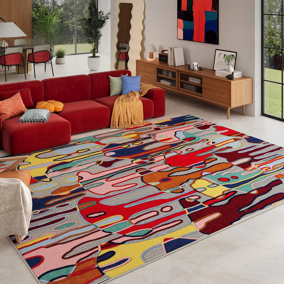 Teppich in Dopamin-Farben mit abstraktem Wellenmuster für Schlafzimmer, Wohnzimmer und Garderobe – 80 × 120 bis 200 × 300 cm, rutschfest, 12 Motive