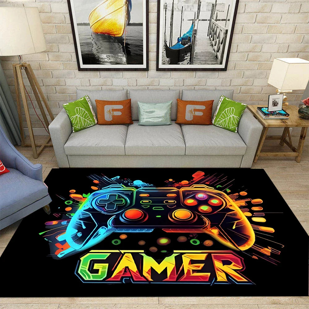 Gaming-Teppich mit Controller-Motiv fürs Jungenzimmer, Gaming-Zimmer und Schlafzimmer – 40 × 60 bis 120 × 160 cm, Flanell, rutschfest, 6 Motive