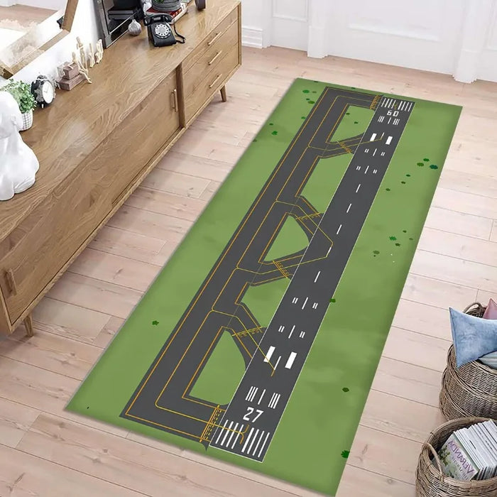 Bedruckter Läufer mit Landebahn- oder Rennstrecken-Motiv für Flur und Schlafzimmer – 40 × 120 oder 50 × 150 cm, Flanell, rutschfest, 4 Motive