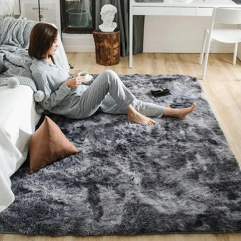 Flauschiger Teppich aus Seidenwolle mit Batikmuster für Kinderzimmer, Wohnzimmer und Schlafzimmer – 40 × 60 bis 160 × 230 cm, rutschfest, waschbar