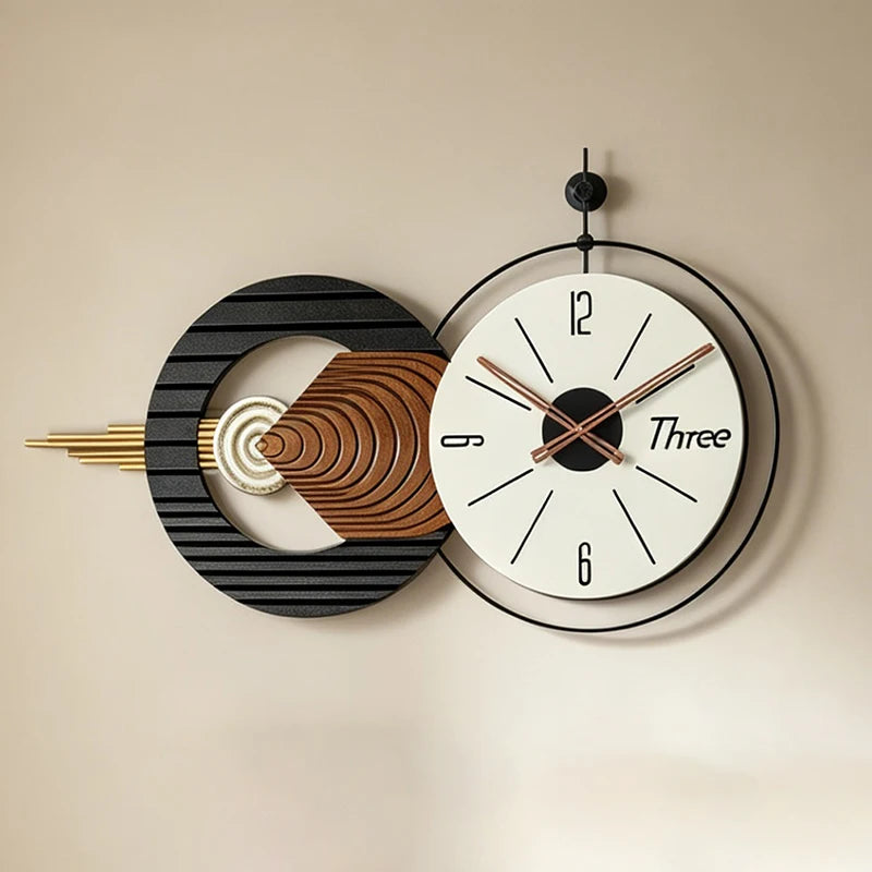 Minimalistische Wanduhr mit Holz-Zifferblatt für Wohnzimmer, Schlafzimmer und Büro – 88 × 51,5 cm, groß, geräuschloses Quarzwerk, modern
