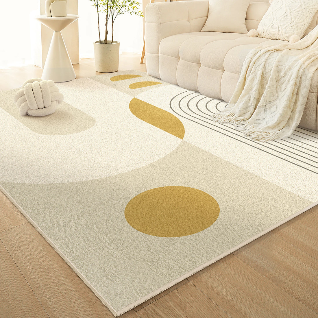 Teppich im französischen Creme-Stil für Wohnzimmer und Schlafzimmer – 80 × 160 bis 160 × 230 cm, Flanell mit Schaumkern, rutschfest, 6 Motive