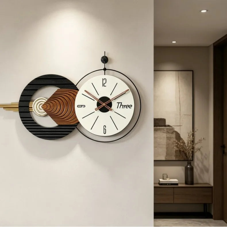 Minimalistische Wanduhr mit Holz-Zifferblatt für Wohnzimmer, Schlafzimmer und Büro – 88 × 51,5 cm, groß, geräuschloses Quarzwerk, modern