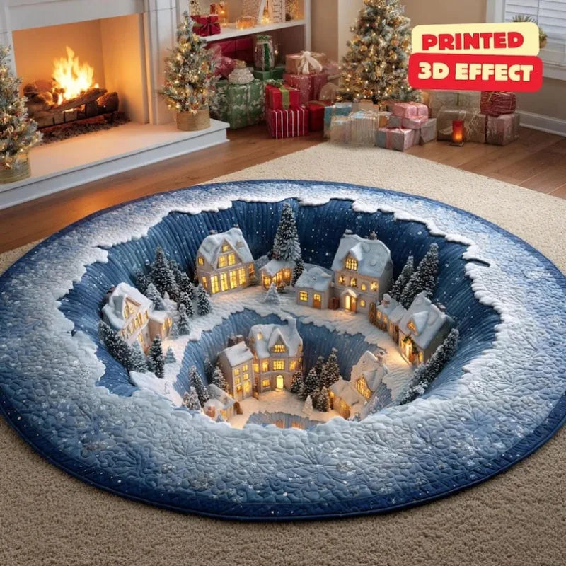 Runder Weihnachtsteppich mit blauem Schneemotiv für Wohnzimmer und Weihnachtsfeier – Ø 40 bis 120 cm, 3D-Druck, rutschfest, 5 Motive