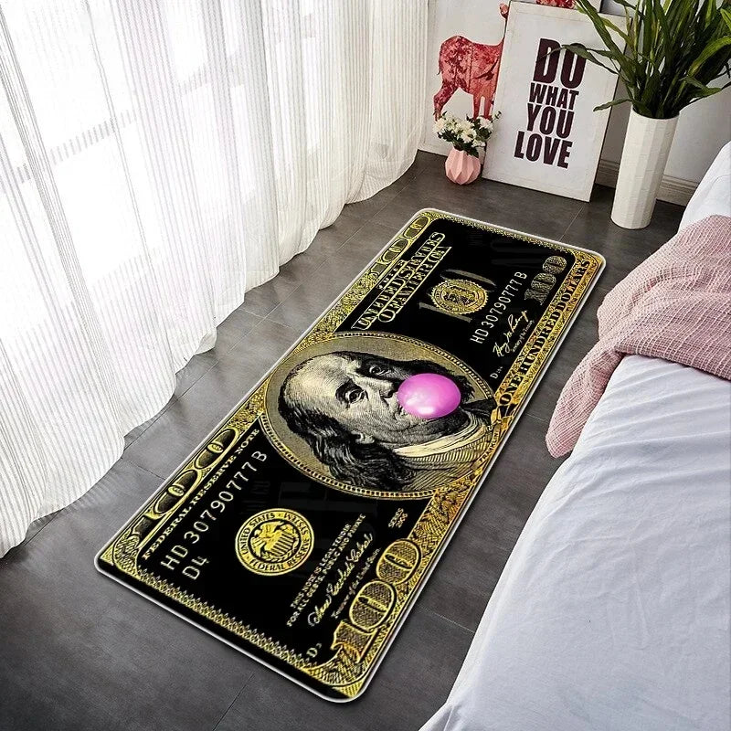 Läufer mit Banknoten-Motiv für Schlafzimmer, Flur und Büro – 40 × 60 bis 50 × 160 cm, weich, rutschfest, geräuschdämpfend, 16 Motive