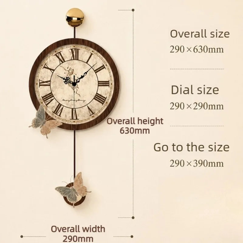 Retro-Wanduhr aus Acryl mit Schmetterlings-Dekor als Wanddekoration für das Wohnzimmer – 29 × 63 cm, römische Ziffern, Walnussoptik