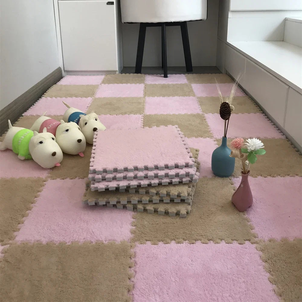 Zweifarbige Plüsch-Puzzlematte als Krabbelmatte für Babys in Kinderzimmer und Wohnzimmer – 30 × 30 × 1 cm, EVA-Schaum, 10 oder 20 Stück, 25 Varianten
