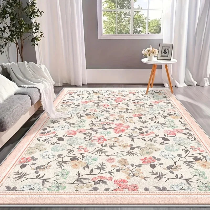 Teppich mit Frühlingsblumen im Landhausstil für Wohnzimmer und Schlafzimmer – 40 × 60 bis 180 × 240 cm, Flanell, rutschfest, waschbar, 4 Motive