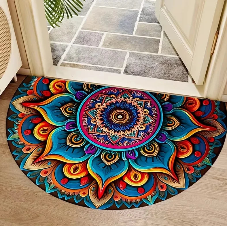 Halbrunde Fußmatte aus Filz für Haustür, Eingang und Schlafzimmer – 40 × 60 bis 60 × 90 cm, rutschfest, bedruckt, innen und außen, 4 Motive