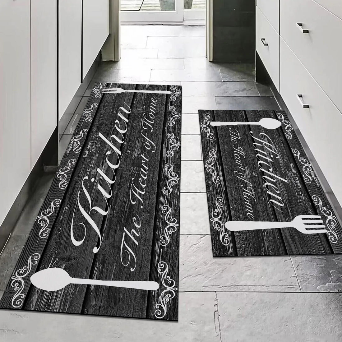 Saugfähige Küchenmatte mit Schwammschicht und Küchenmotiv für Küche und Bad – 40 × 60 bis 50 × 160 cm, rutschfest, wasserdicht, waschbar, 3 Motive