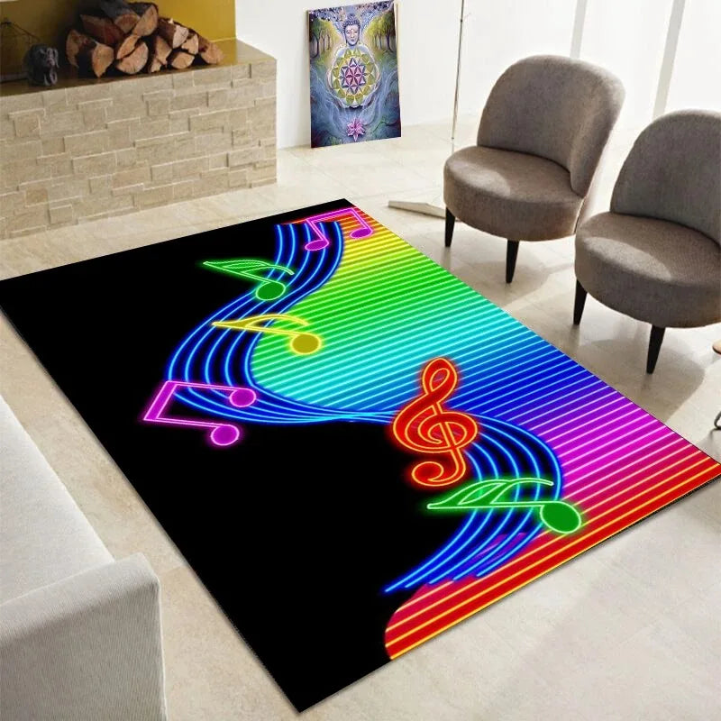 Teppich mit Musik-Motiv aus Klavier und Noten für Wohnzimmer, Schlafzimmer und Flur – 40 × 60 bis 120 × 160 cm, rechteckig, rutschfest, 21 Motive