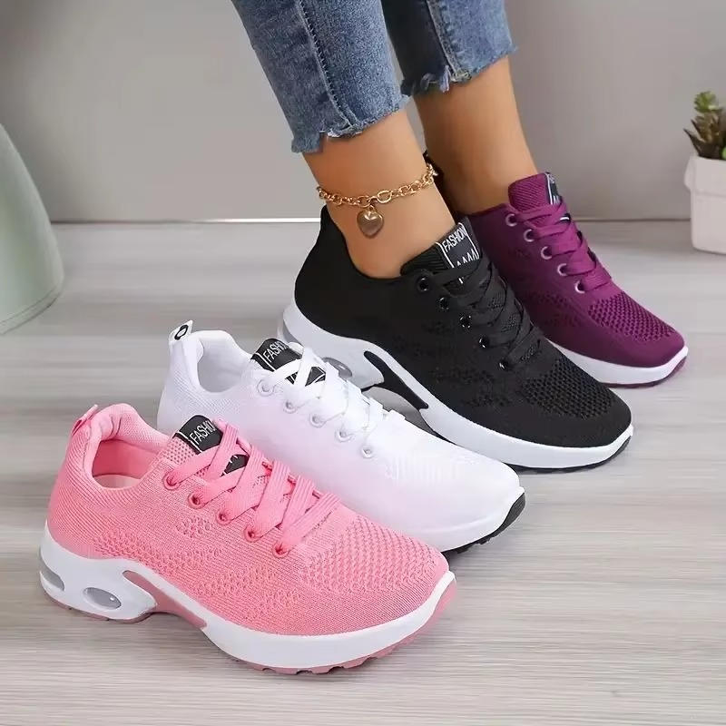 Damen-Sneaker aus Mesh mit Luftpolstersohle und breiter Zehenbox für Alltag und Beruf – atmungsaktiv, leicht, Schnürung, 4 Farben, 7 Größen