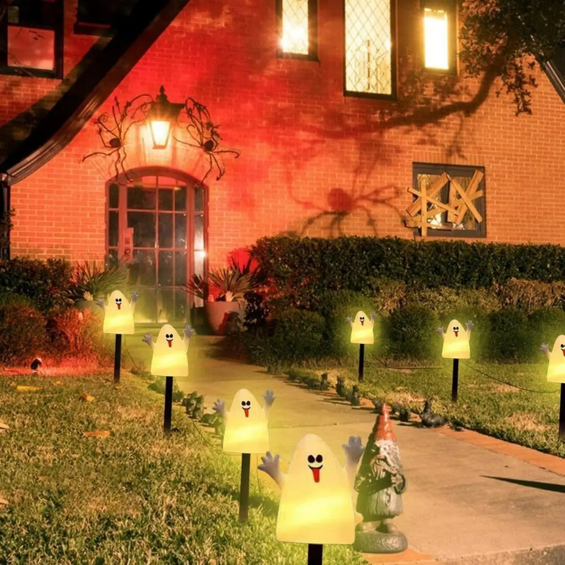 Solar-Gartenleuchten als Kürbis oder Geist für Garten und Terrasse – 5er-Set, Halloween-Deko, 8 Lichtmodi, IP55, 35 cm, 3 Motive