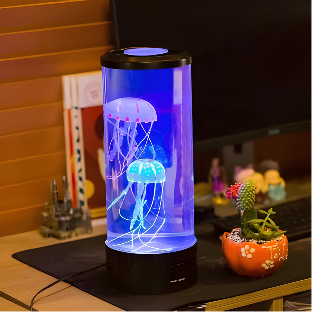 Quallen-Lampe mit Ozean-Atmosphäre als Stimmungslicht für Schlafzimmer, Kinderzimmer und Wohnzimmer – schwebende Quallen-Optik