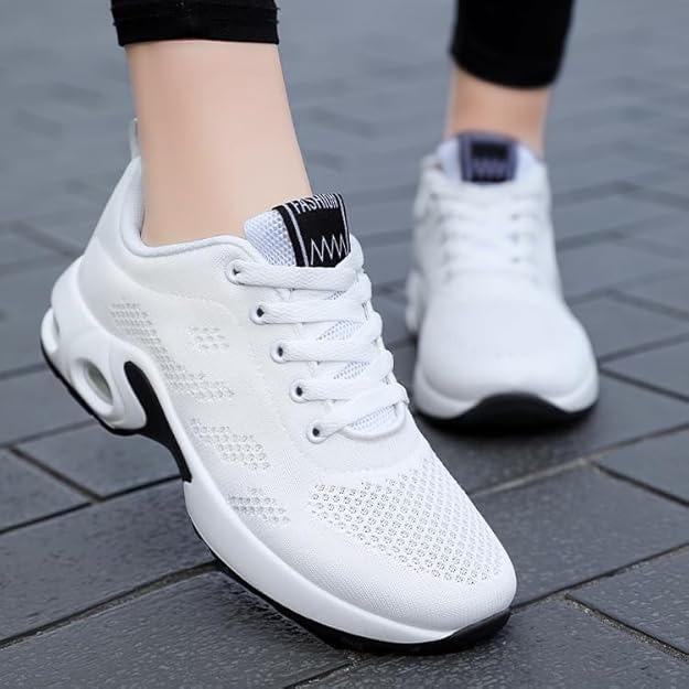 Damen-Sneaker aus Mesh mit Luftpolstersohle und breiter Zehenbox für Alltag und Beruf – atmungsaktiv, leicht, Schnürung, 4 Farben, 7 Größen