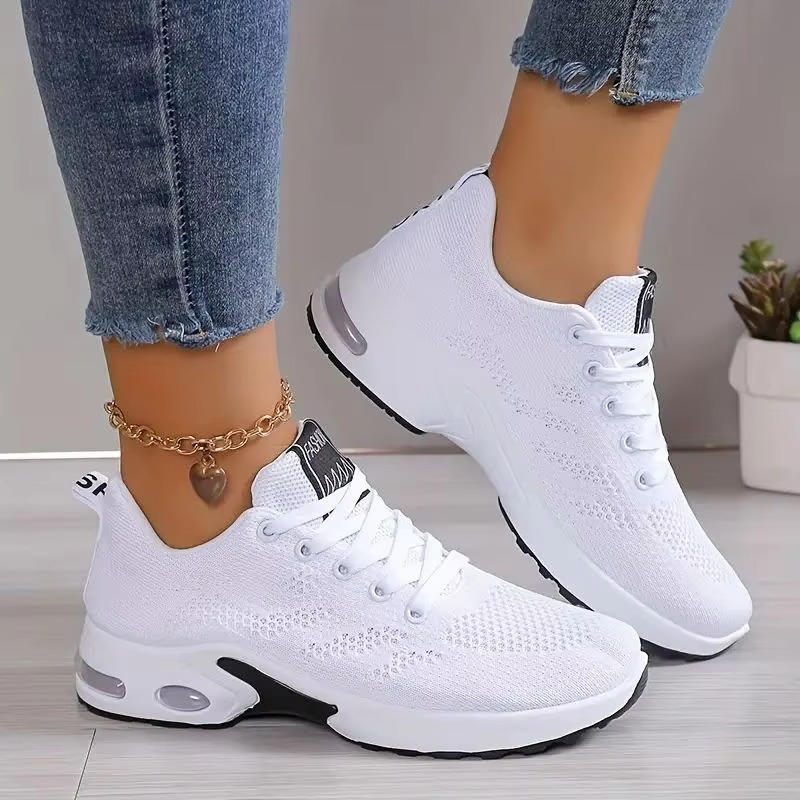 Damen-Sneaker aus Mesh mit Luftpolstersohle und breiter Zehenbox für Alltag und Beruf – atmungsaktiv, leicht, Schnürung, 4 Farben, 7 Größen