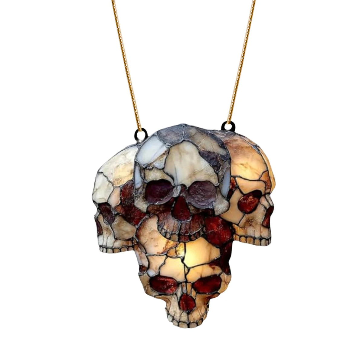 Hängende Totenkopf-Deko aus Acryl und Metall als Lichtfänger für Fenster und Veranda – Halloween, 15 cm, mit Kette, 3 oder 4 Schädel