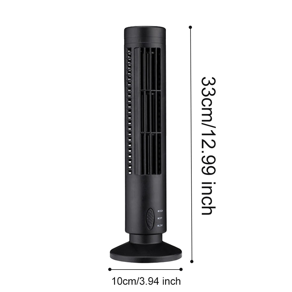 Flügelloser Mini-Turmventilator mit USB für Schreibtisch, Nachttisch und kleine Räume – 2 Stufen, 33 oder 38 cm hoch, mit oder ohne LED, 2 Farben