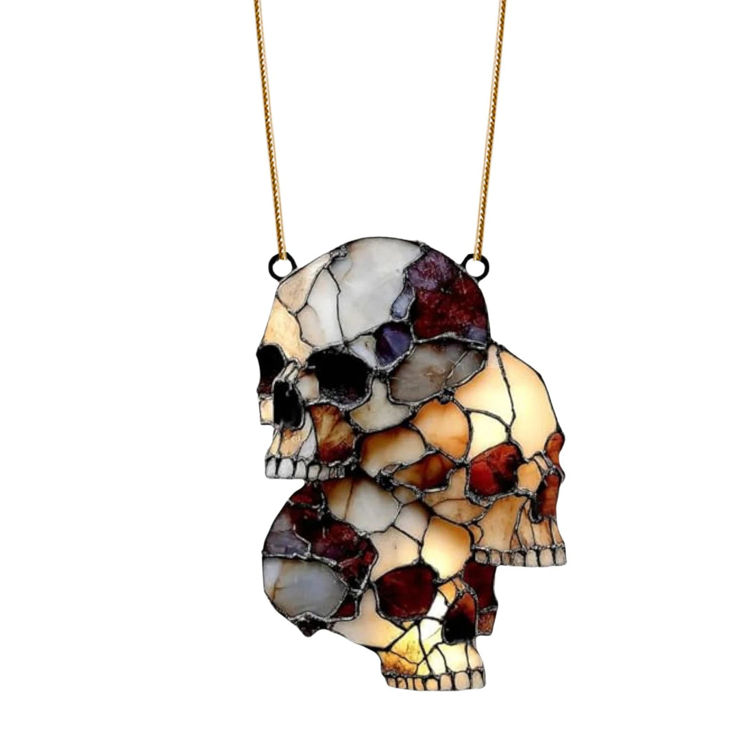 Hängende Totenkopf-Deko aus Acryl und Metall als Lichtfänger für Fenster und Veranda – Halloween, 15 cm, mit Kette, 3 oder 4 Schädel