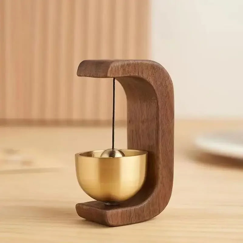 Türglocke aus Holz mit Messingglocke für Ladentür, Haustür und Café – magnetisch oder zum Kleben, ohne Strom, Vintage-Stil, helles oder dunkles Holz