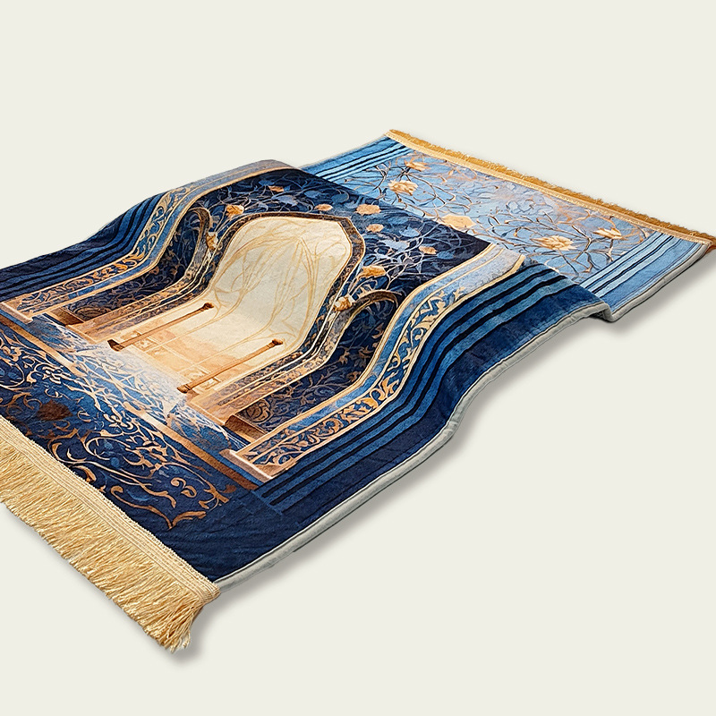 Gepolsterter Gebetsteppich mit Vintage-Muster und Quasten für Wohnzimmer und Gebetsecke – 70 × 110 cm, 8 cm dick, Samtdruck, rutschfest, 6 Farben