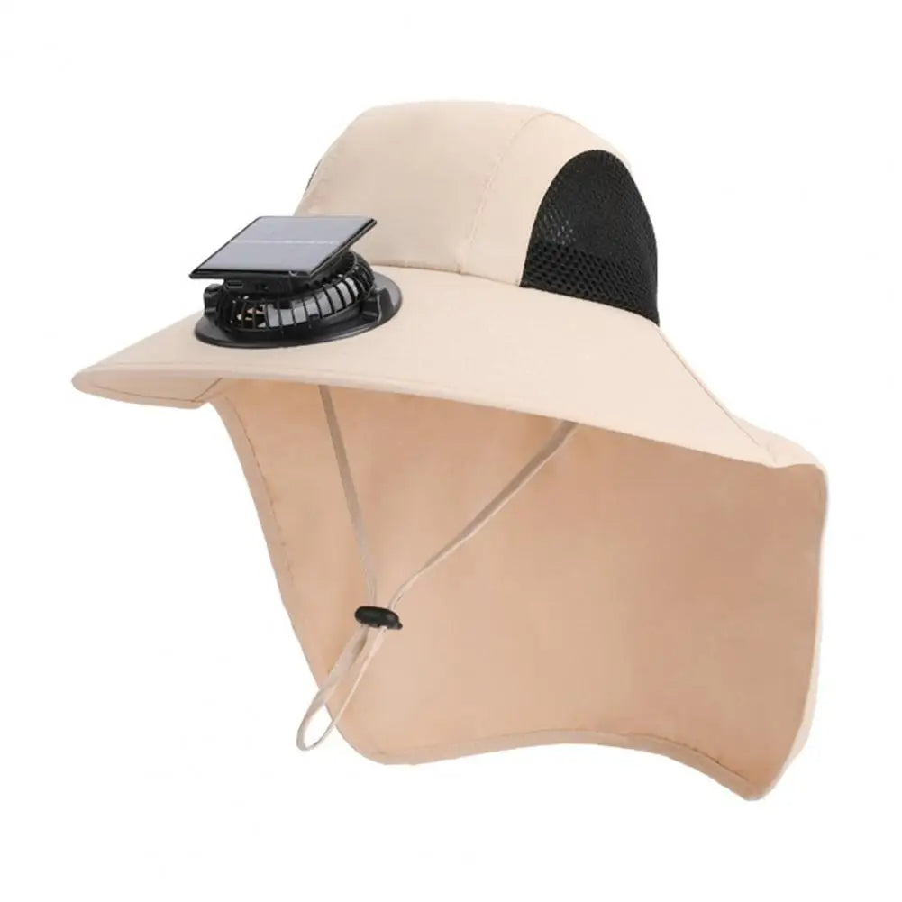 Sonnenhut mit Solar-Ventilator, USB-Ladung und Nackentuch für Outdoor-Aktivitäten und Arbeiten im Freien – Kopfumfang 55–60 cm, 3 Stufen, 7 Farben