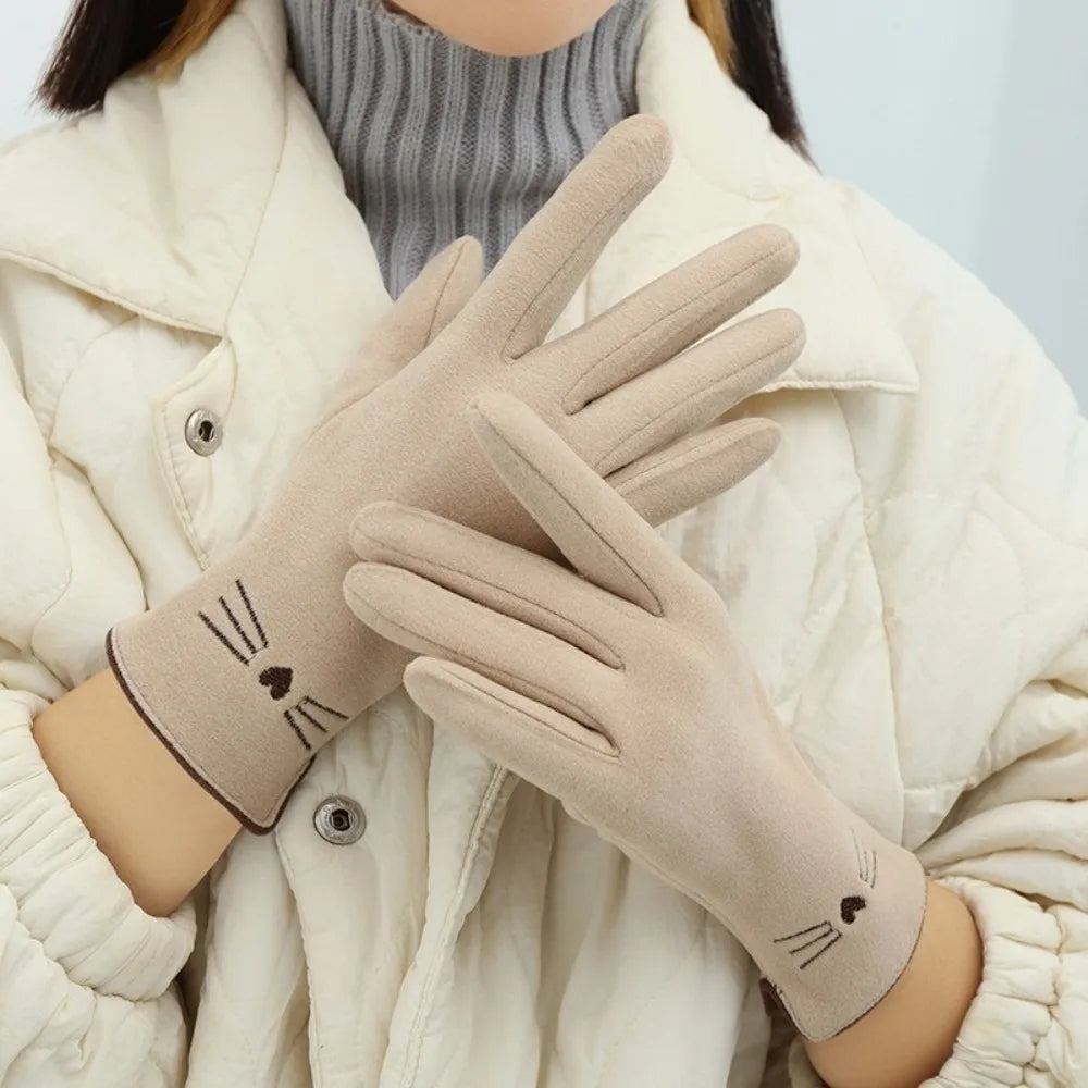 Winterhandschuhe mit Katzenmotiv und Touch-Funktion für Damen – weich, windgeschützt, Touchscreen-tauglich, in 4 Farben