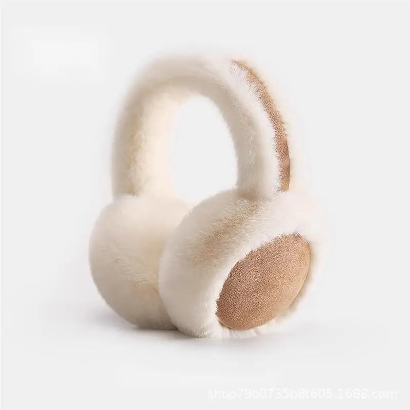 Plüsch-Ohrenwärmer mit Kopfbügel für Damen im Winter – weiche Ohrpolster, zusammenklappbar, für Kopfumfang 54–58 cm, in Beige, Schwarz, Grau und Weiß