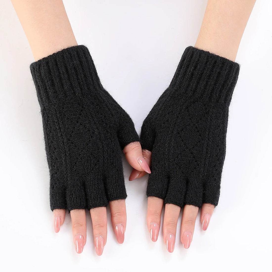 Fingerlose Strickhandschuhe für Damen und Herren im Winter – gestrickt, Fingerspitzen frei, in 7 Farben von Hellrosa bis Beige