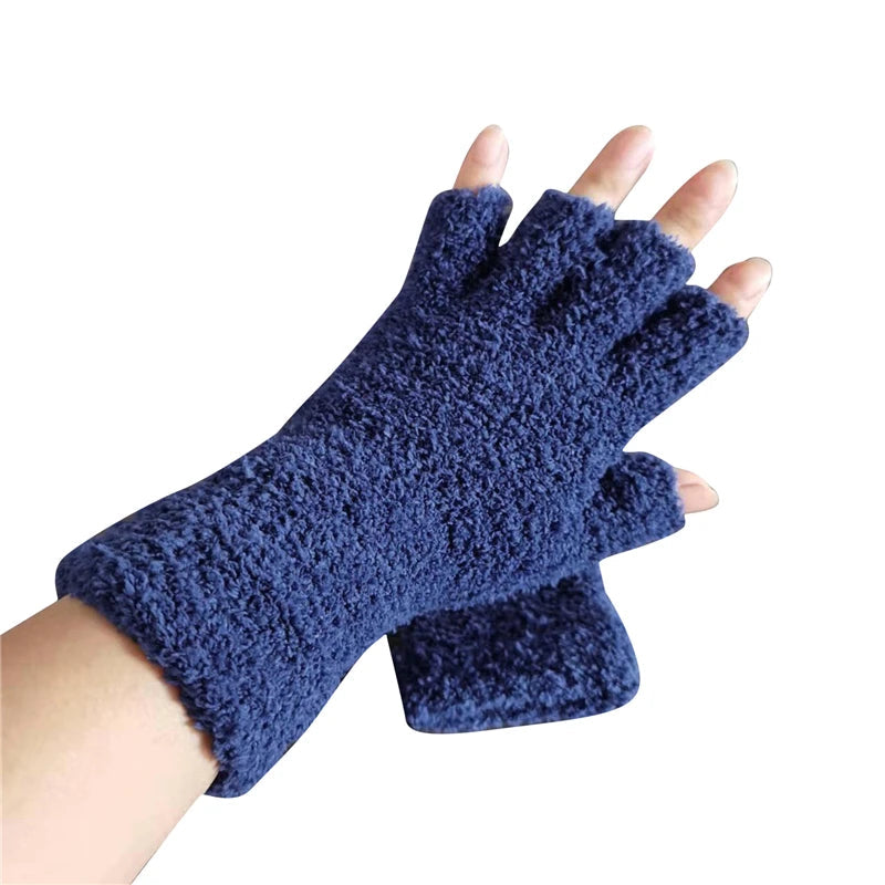 Warme Halbfinger-Strickhandschuhe für Winter, Büro und Smartphone – Strickhandschuhe mit freien Fingerkuppen, 6 Farben