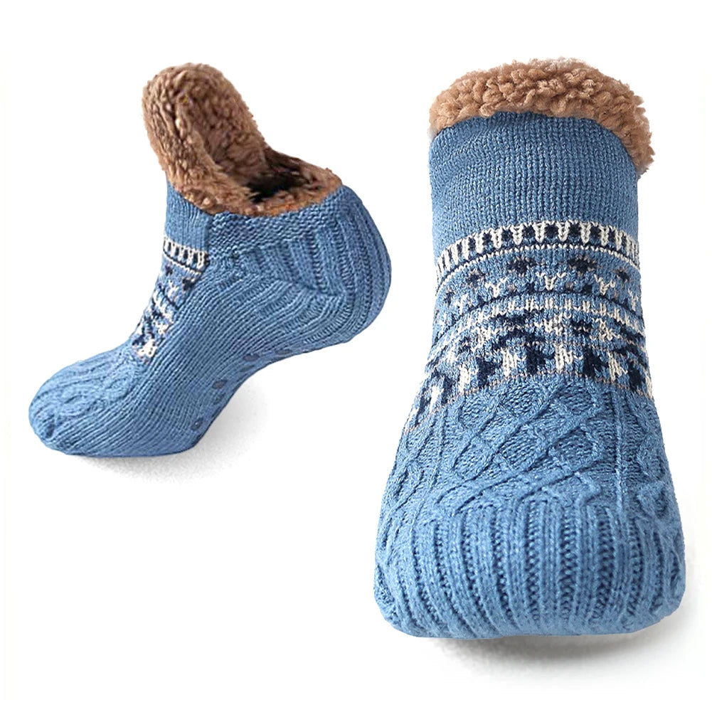 Strick-Hüttensocken mit Fleecefutter für gemütliche Abende zu Hause – Haussocken in 24 bis 30 cm, Blau, Beige oder Weinrot