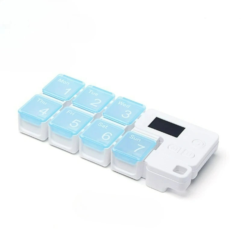 Elektronische Tablettenbox für die Woche für Zuhause und Reisen – Wochen-Pillendose mit Fächern, Bunt, Blau, Schwarz oder Rosa