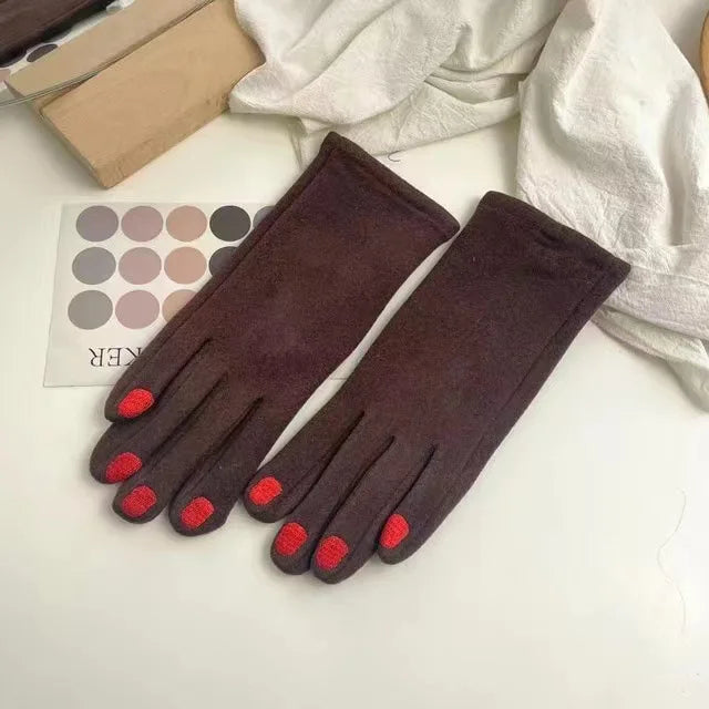 Touchscreen-Winterhandschuhe im Nagellack-Design für Damen für Winter und Smartphone – weiche Stoffhandschuhe mit Nagelmotiv, 6 Farben