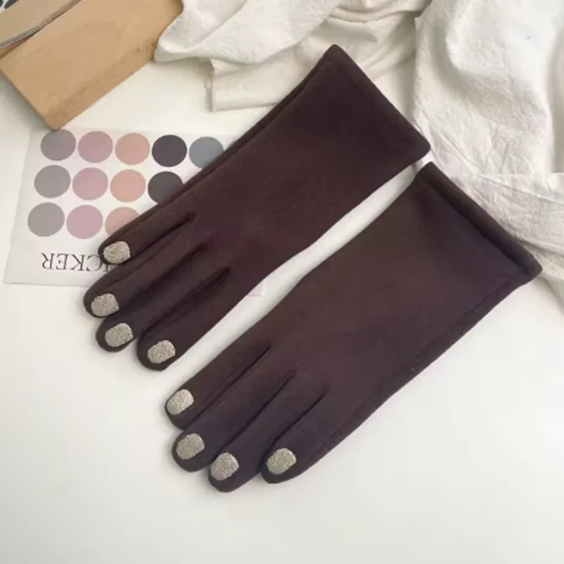 Touchscreen-Winterhandschuhe im Nagellack-Design für Damen für Winter und Smartphone – weiche Stoffhandschuhe mit Nagelmotiv, 6 Farben