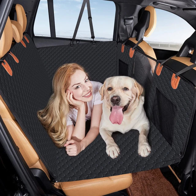 Rücksitz-Hundedecke fürs Auto mit Seitenteilen und Netzfenster, wahlweise mit fester Bodenplatte – ca. 130 cm breit, Oxfordgewebe, bis 70 kg, Schwarz