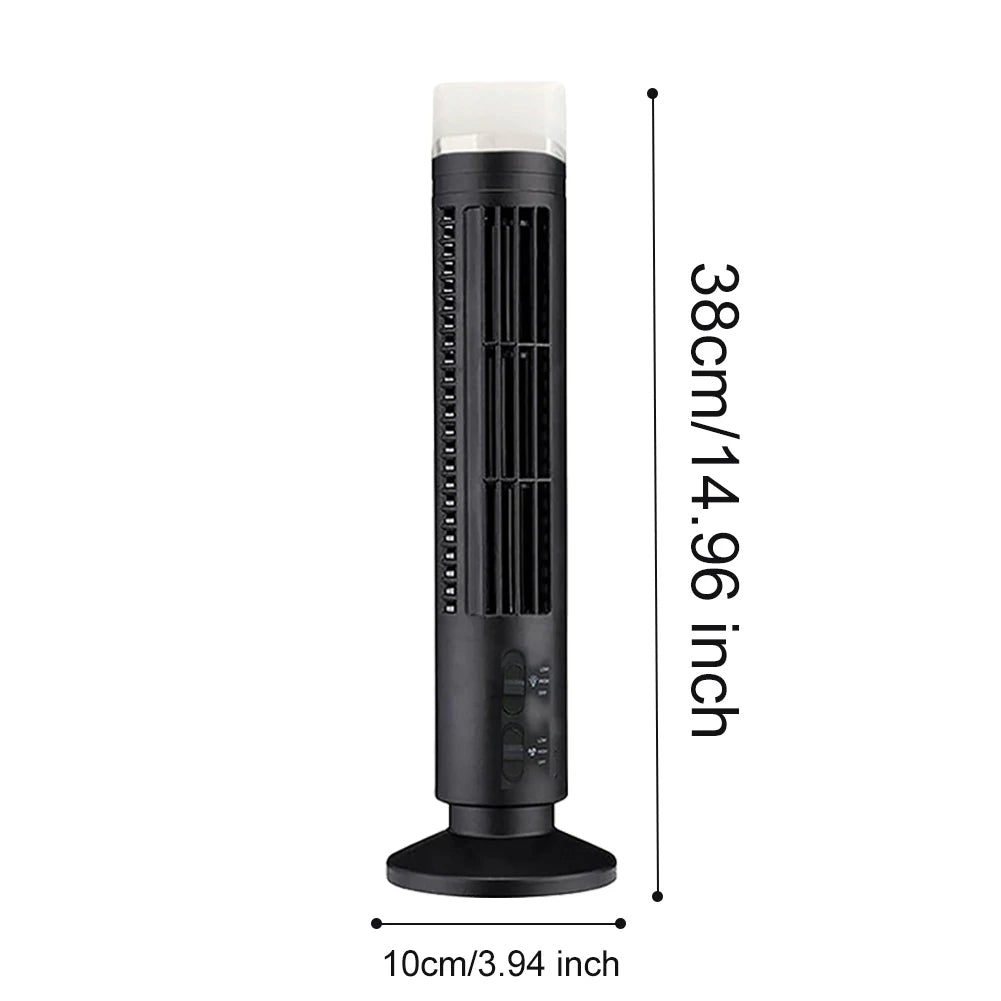 Flügelloser Mini-Turmventilator mit USB für Schreibtisch, Nachttisch und kleine Räume – 2 Stufen, 33 oder 38 cm hoch, mit oder ohne LED, 2 Farben