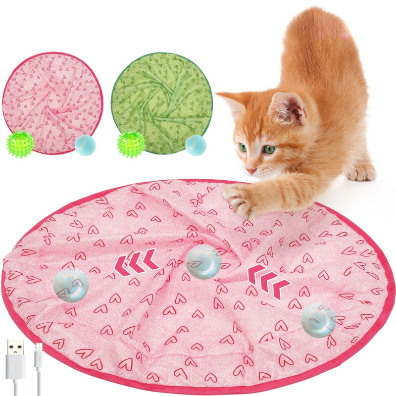 Interaktives Katzenspielzeug mit selbstrollendem Ball unter Stoffabdeckung zum Jagen und Spielen – ca. 72 cm, 2 Modi, USB-Akku, Grün oder Rosa
