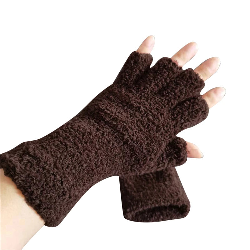 Warme Halbfinger-Strickhandschuhe für Winter, Büro und Smartphone – Strickhandschuhe mit freien Fingerkuppen, 6 Farben