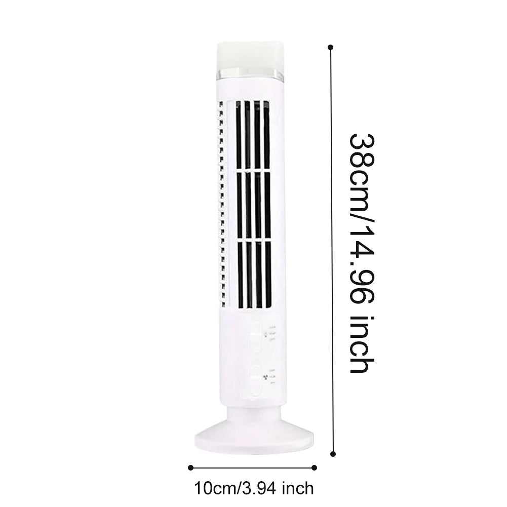 Flügelloser Mini-Turmventilator mit USB für Schreibtisch, Nachttisch und kleine Räume – 2 Stufen, 33 oder 38 cm hoch, mit oder ohne LED, 2 Farben