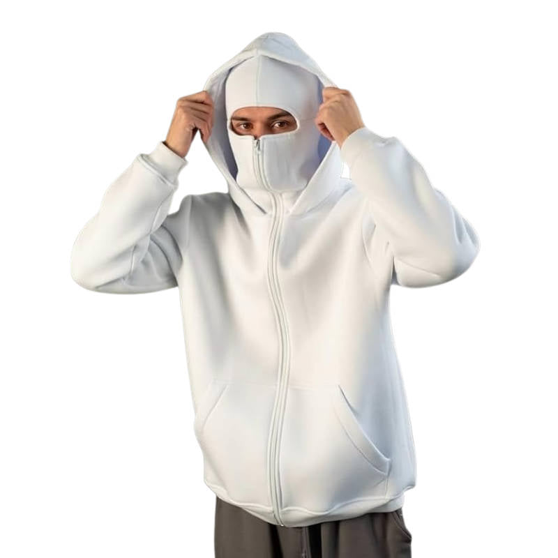 Unisex-Balaclava-Hoodie mit durchgehendem Reißverschluss im Streetwear-Stil für Herbst und Winter – Kapuzenjacke, 5 Farben