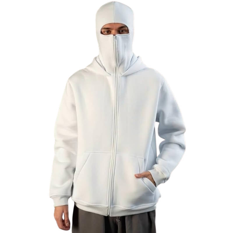 Unisex-Balaclava-Hoodie mit durchgehendem Reißverschluss im Streetwear-Stil für Herbst und Winter – Kapuzenjacke, 5 Farben