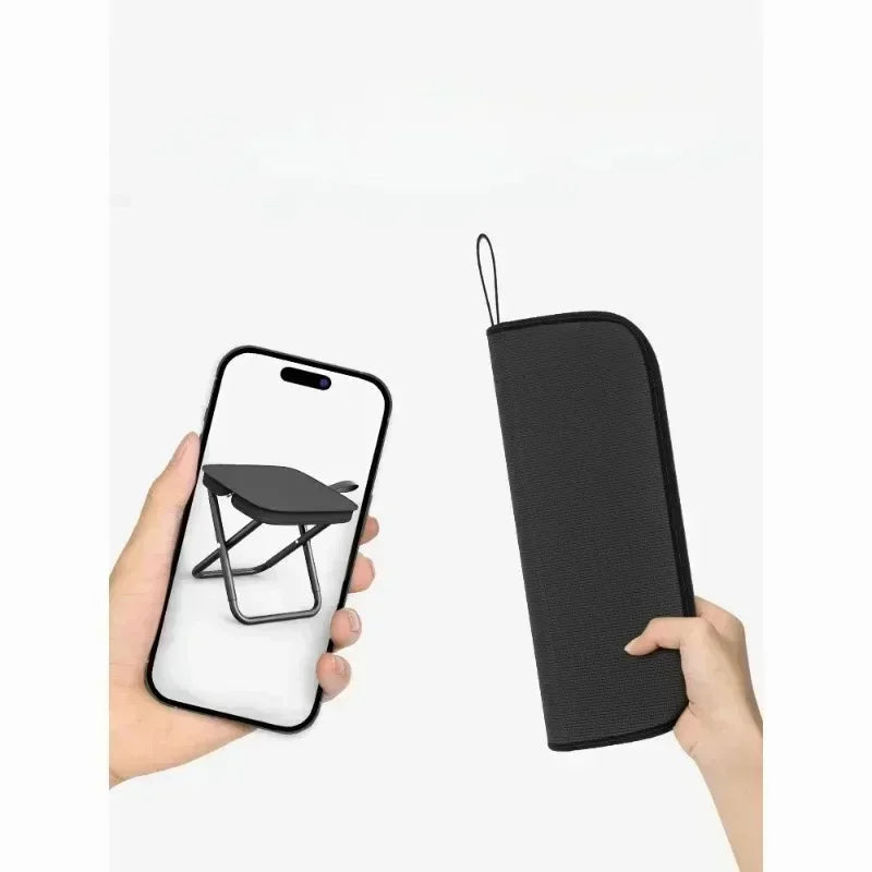 Klappbarer Campinghocker mit Aufbewahrungstasche für Camping, Angeln und Festival – bis 120 kg belastbar, flach faltbar, Schwarz oder Beige