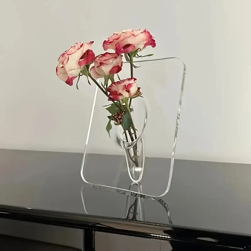 Blumenvase aus Acryl in Bilderrahmen-Form im modernen Stil für Schreibtisch und Esstisch – transparent, bruchfest, für frische und getrocknete Blumen
