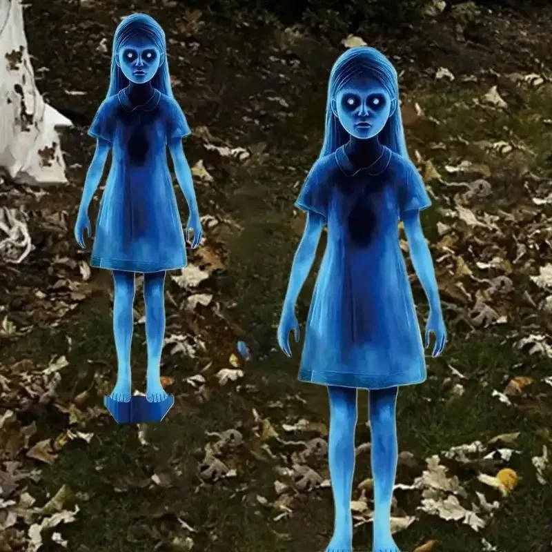 Geister-Mädchen-Gartenstecker als Halloween-Deko für Hof, Garten und Terrasse – 2er-Set, wetterfest, Schattenwirkung, ohne Werkzeug
