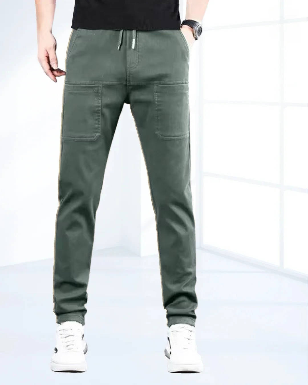 Stretch-Joggerhose für Herren mit aufgesetzten Oberschenkeltaschen für Alltag, Freizeit und Outdoor – Kordelzug, Beinbündchen, XS bis 5XL, 4 Farben