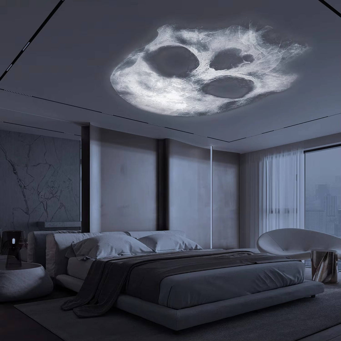 USB-Projektor mit biegsamem Hals und 3 Motivfolien für Halloween-Deko an Wand und Decke – Totenkopf, Fratze, Handabdruck, LED, 5 V, 3 W