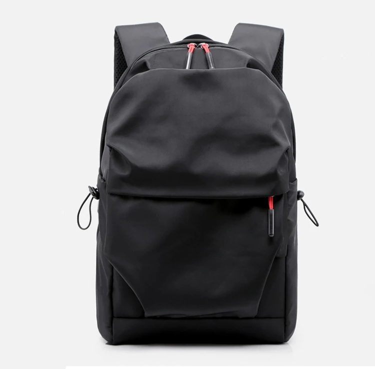 Schlichter schwarzer Rucksack aus wasserabweisendem Nylon für Uni, Büro und Reise – Laptopfach bis 16 Zoll, 7 Fächer, Diebstahlschutzfach